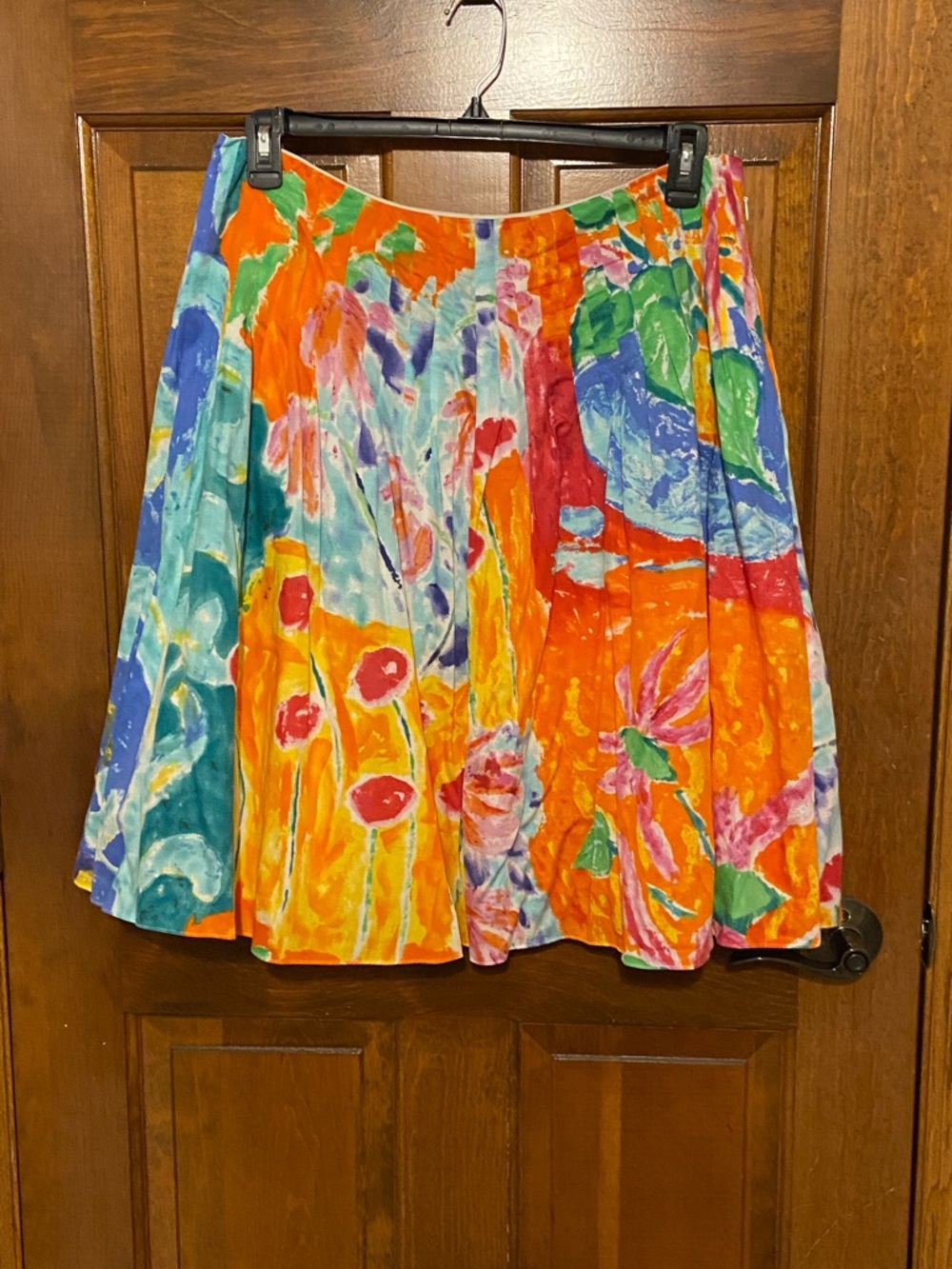 Lauren Ralph Lauren flare watercolor pleated vibrant,abstract floral lined Sz 12